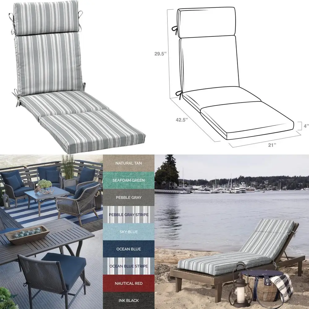 

Outdoor Chaise Lounge Cushion 72 x 21 Pebble Grey Stripe Pattern Durable Weather-Resistant Cushion for Patio Furniture