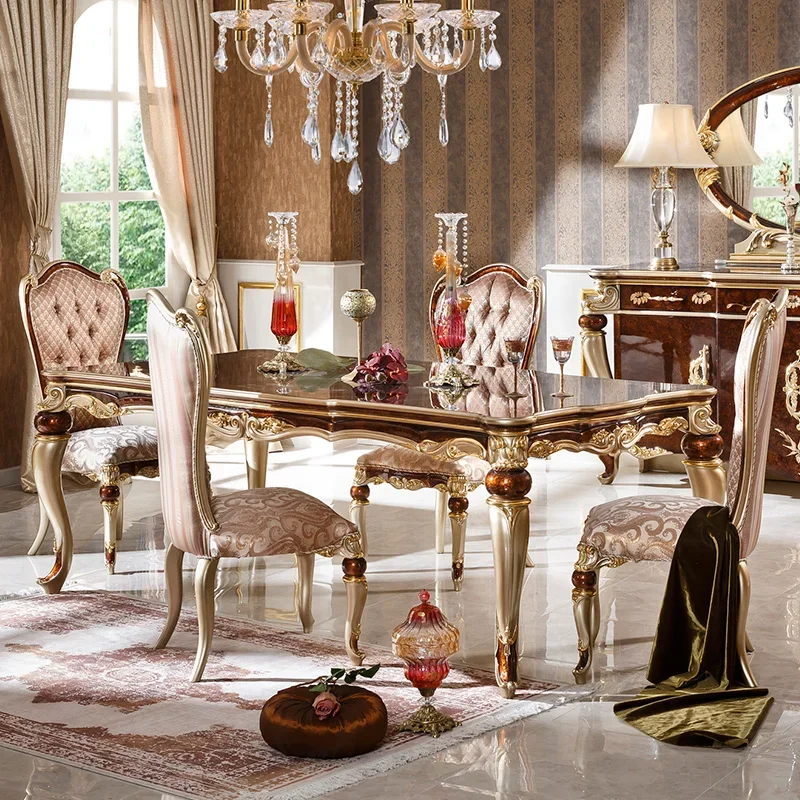 

European solid wood dining table, cloth dining chair, neoclassical French restaurant table and chair customization