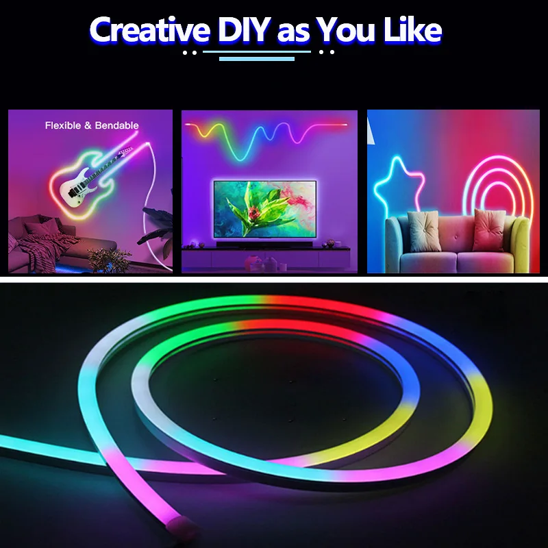 IP67 WIFI Smart LED Neon Strip Light 12V DIY Shape APP Control Flexible Light TV Backlight Game Bedroom Decoration Running Horse