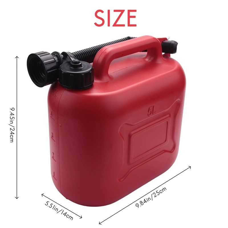 5L Car Fuel Tank Can Spare Plastic Petrol Gas Container Anti-Static Fuel Carrier With Pipe For Car Travel