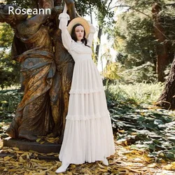 Customized High Quality A-line Wedding Dresses High Collar Design Layered Long Sleeve Draped Pleat Anke Length robe de mariée