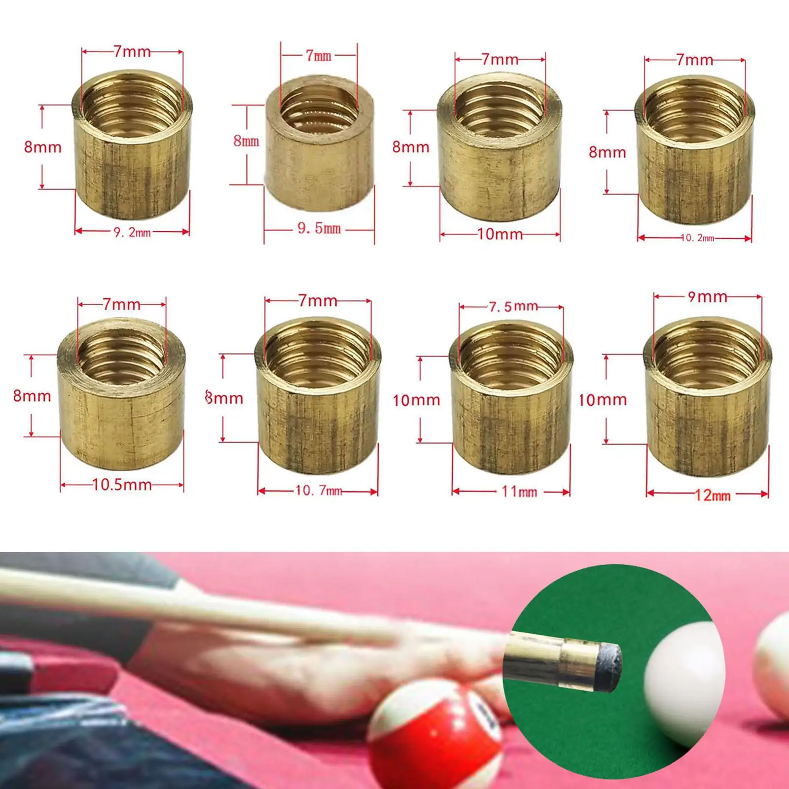 

Billiard Cue Ferrule Set Copper Hoop Replacement Kit for Pool Cue Repair Supplies and Billiards Accessories