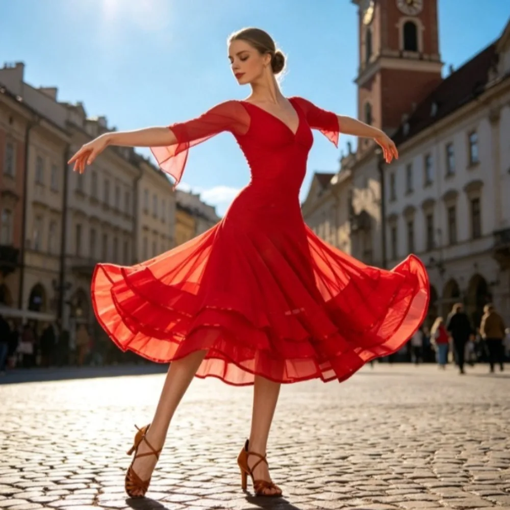 Mesh-Swing-Tanzkleid, Damen-Halbrock-Tanzkostüm, Eleganter Swing-Rock für Gesellschaftstanz & Lateinamerikanische Tanzwettbewerbe