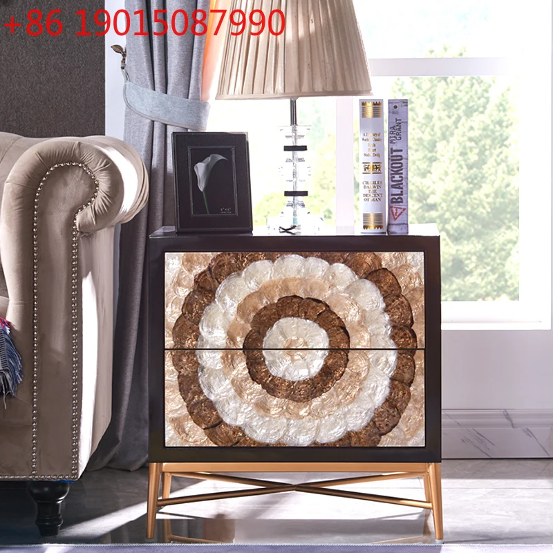 

Легкая роскошная трехцветная прикроватная тумбочка в виде ракушки, простой американский шкаф для хранения в маленькой квартире из цельного дерева