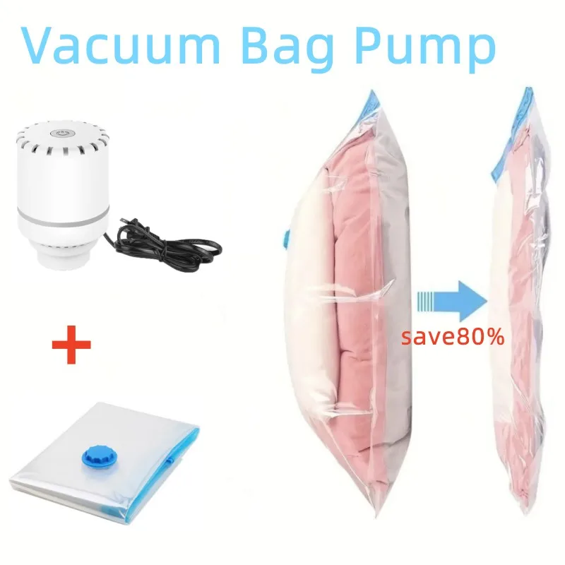 Folding Compressed Bag Electric Pump Travel Vacuum Bag Pump Mini Vacuum Sealer Machine Space Saver for Clothes Organizer