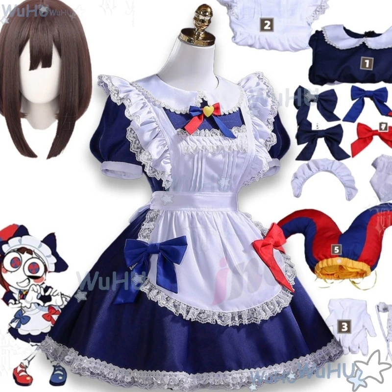 ​ ​ Costume de clown Pomni, personnage de l’anime Magical Circus, ensemble complet pour événements de cosplay, Comic Con et fêtes d’Halloween.