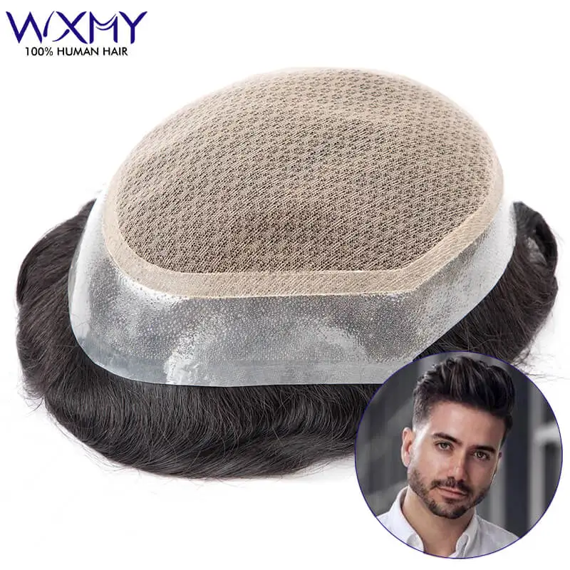 Australia-Double Layers Men Toupee Male Hair Prosthesis Lace PU Base Human Hair Wigs Breathable Men's Capillary Prothesis System