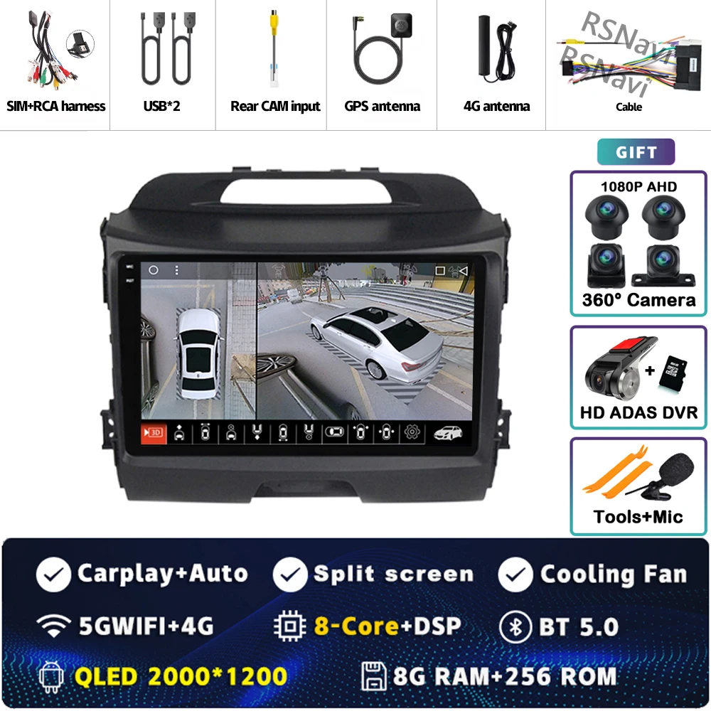 Android 15 Voor Kia Sportage 3 SL 2010-2016 2K QLED Android Autoradio Multimedia Video Player GPS Stereo CarPlay 4G Head Unit