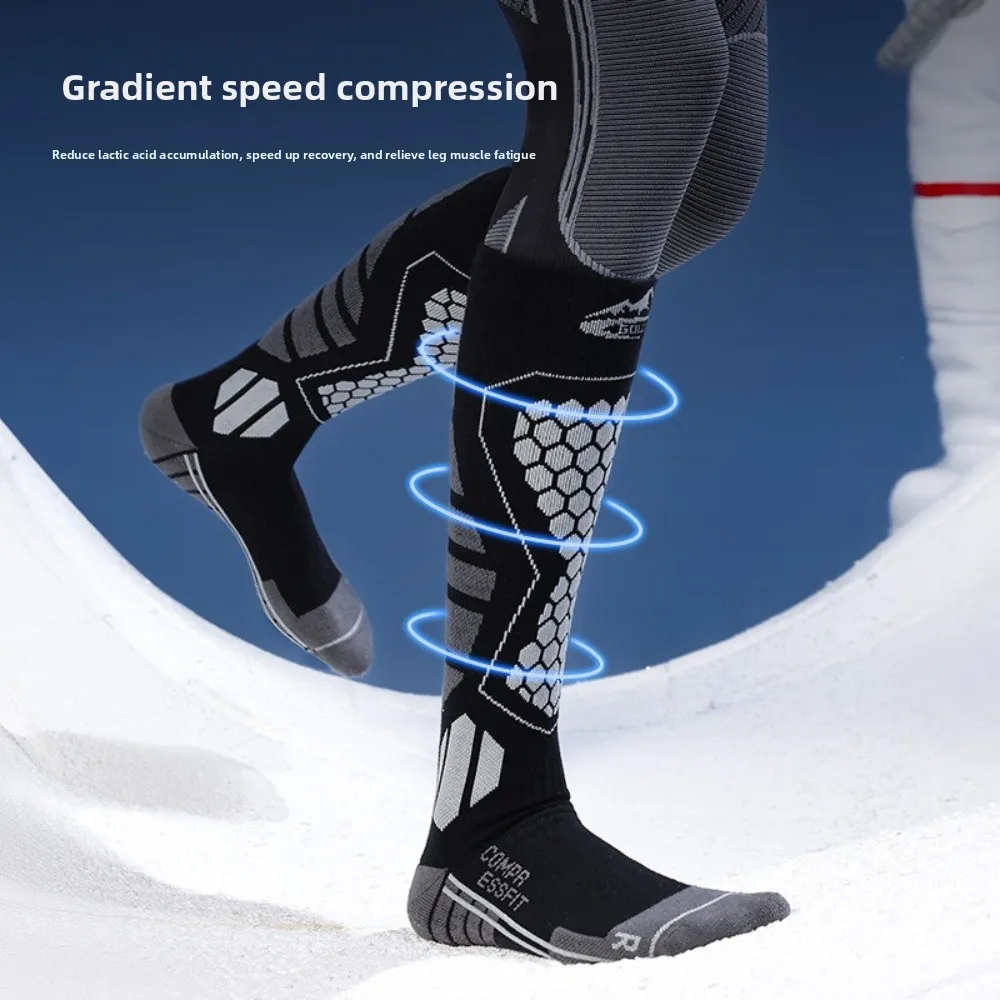 New Thickened Ski Socks Anti-slip Thermal Compression Socks Breathable Moisture-wicking Knee High Socks for Winter Sports