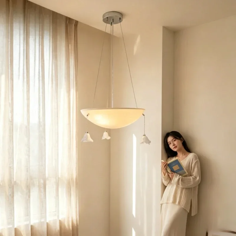 Modern Luxury Cream Wind Suspension Purple Gold Bell Shaped LED Pendant Lights Lamps for Living Room Home Decoration Chandelier