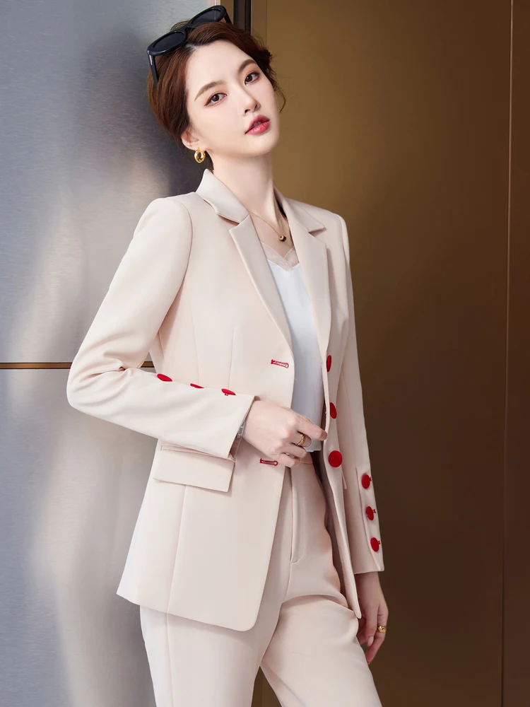 Fashion Black Apricot Blazer Jacket And Pant Suit Women Female Office Ladies Business Work Wear Formal 2 Piece Set