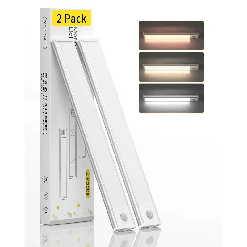 

Under Cabinet Lighting Led Motion Sensor Light with 3 Color Dimmable Rechargeable Magnetic Counter Closet Light in Kitchen 20cm