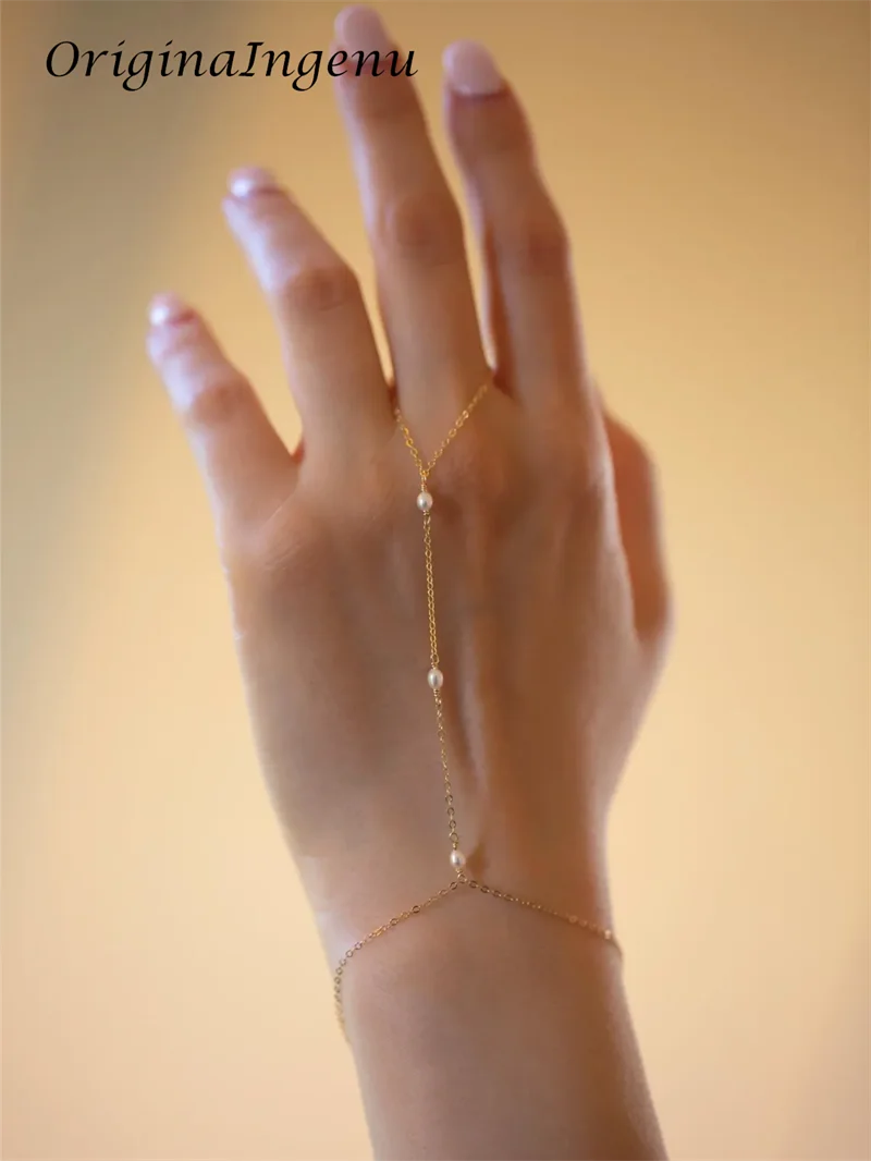 14k Gold Filled Pearl Hand Chain Bracelet Pearls Bracelet Hypoallergenic Jewelry Tarnish Resistant Jewelry for Women