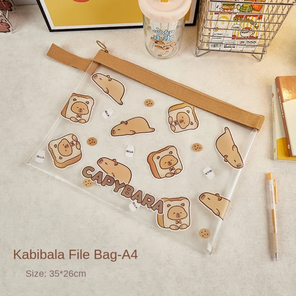 Transparent Capybara Document Bag Zipper Pouch Large Capacity Cartoon Paper Storage Bag Transparent and Visible Portable