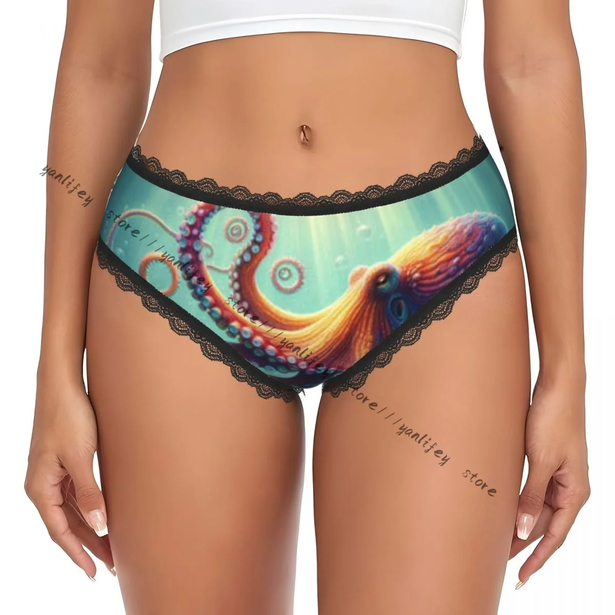 Ladies Elegant Lace Low Waist Panties Octopus In The Ocean Underwater World Sexy Briefs Underwear