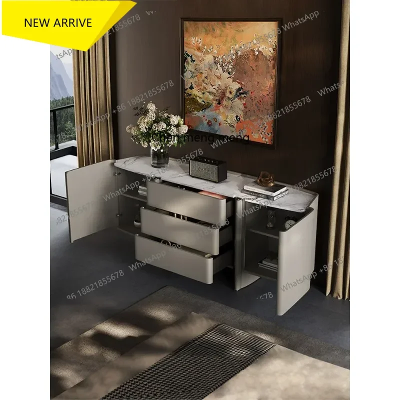 

cqy Italian minimalist chest, bedroom light luxury marble, bedside locker, wall storage cabinet