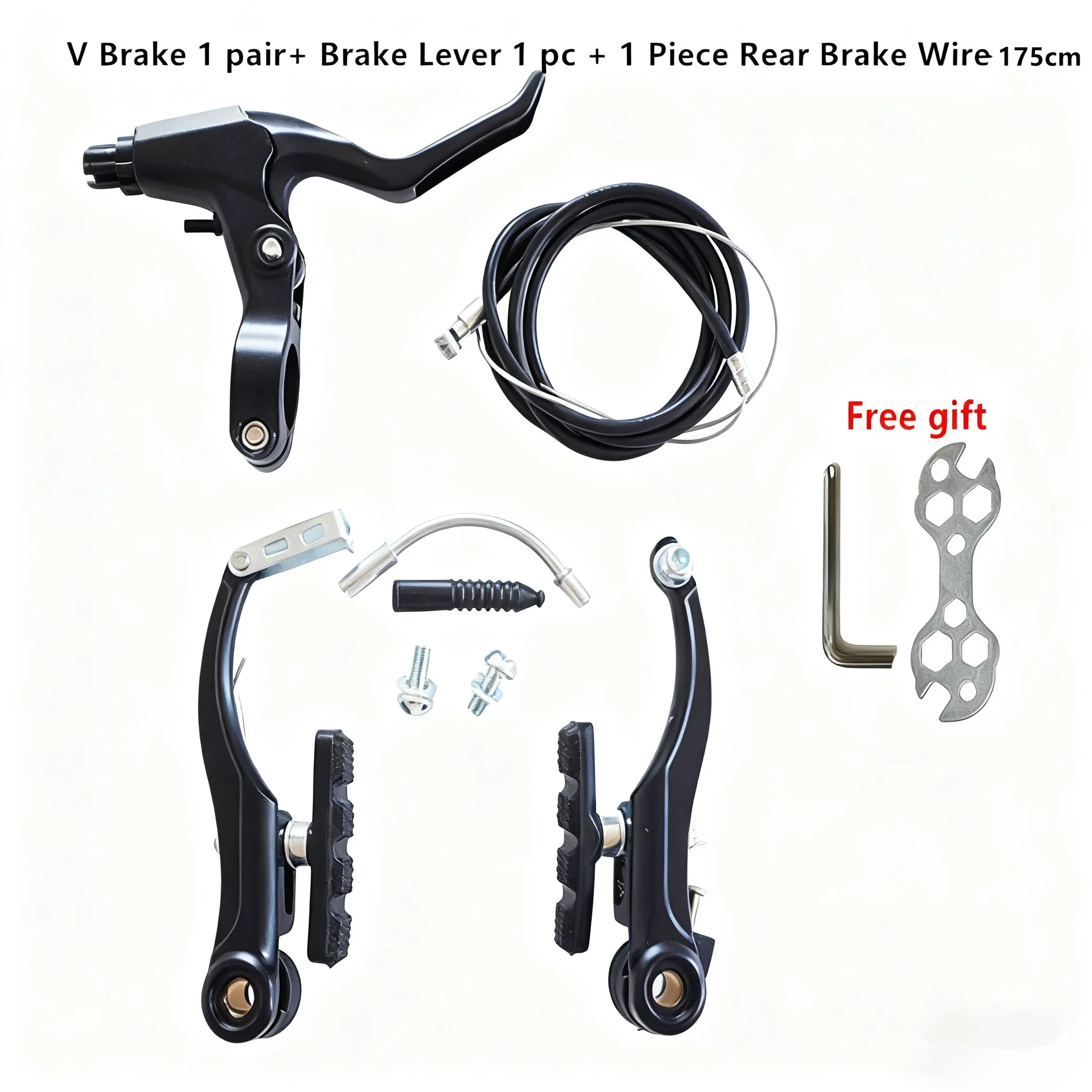 MTB BMX Fahrrad V-Bremsen-Set MTB Bremssattel-Set AL Linear Pull mit Bremsbelägen, Hebel, Kabel, Montagewerkzeug Schwarz – Detail 4