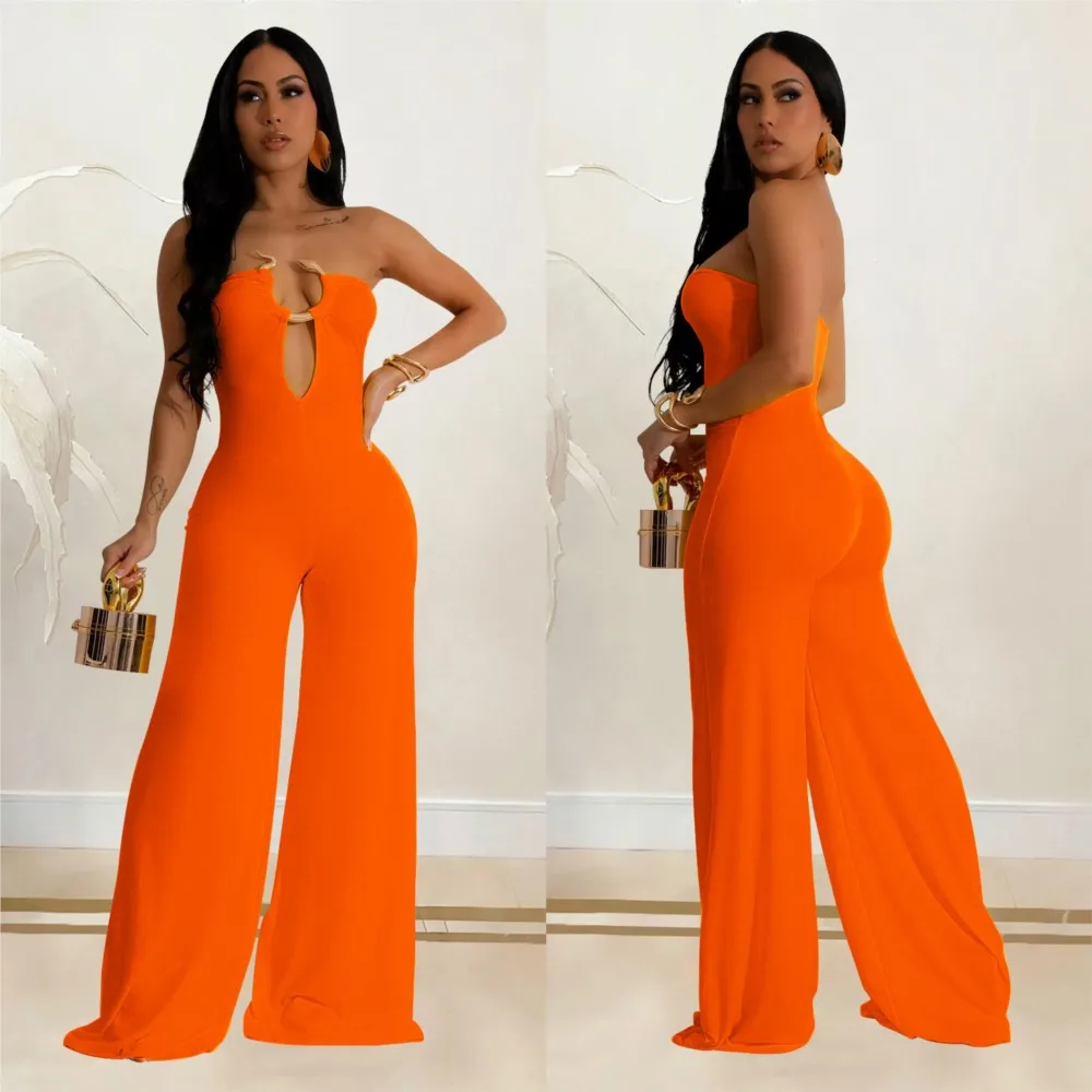

Summer Sexy Backless Women's Jumpsuit Fashionable Slim Fit Elegant Package hip Wide Leg Long Pants Female Party Jumpsuit 2025