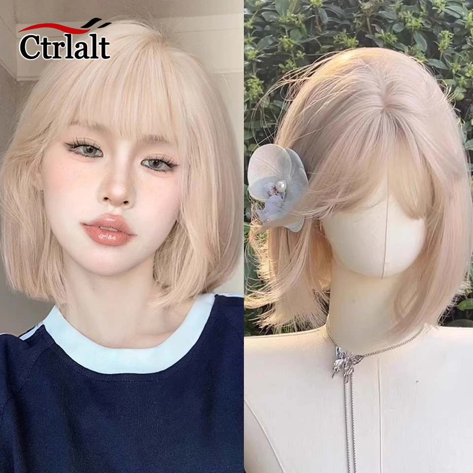 

Short Straight Lolita Wig Wavy Ombre Two Tone Synthetic Green Blue Red Hair For Cosplay Daily Party Wig With Bangs for Women