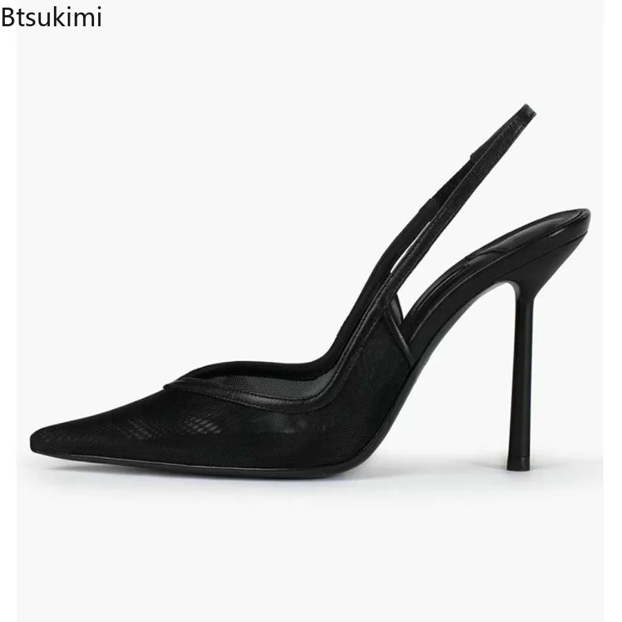 

2025 Woven Pointed Toe Stiletto High Heels Women's Shallow Slingback Shoes Closed-Toe Back-Strap Sandals Sandalias Mujer Verano