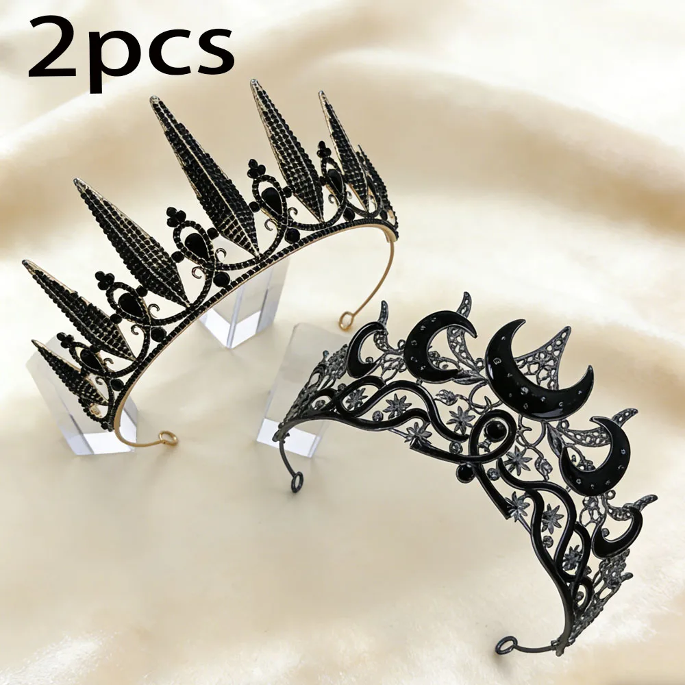 2pcs Seet Romantic Exquisite Moon Bridal Crown Set Elegant Luxury Wedding Grand Runway Show Party Colorful Diamond Crown