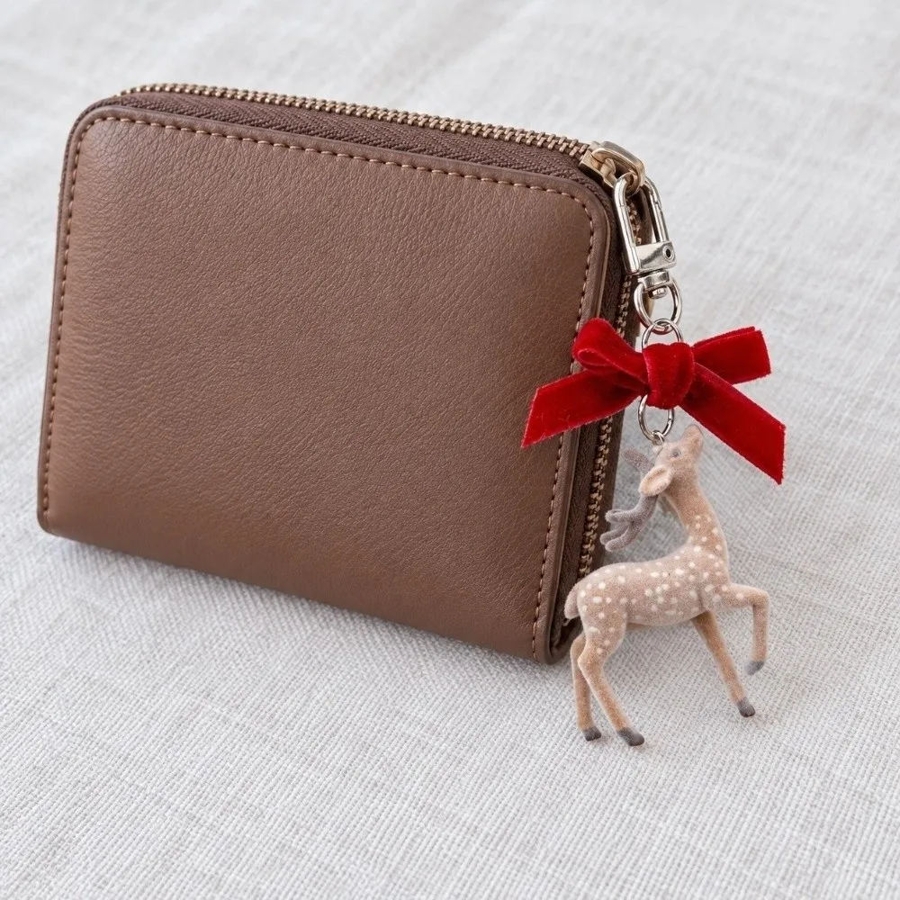 Fawn Backpack Decor Flocked Deer Key Chain Miniature Handmade Animal Bag Charm Aesthetic Floral Beaded Key Ring Wallet