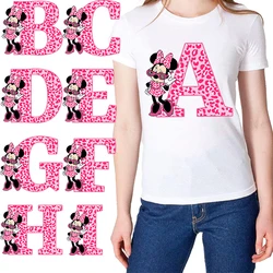 Minnie Mickey Mouse Disney Letter Clothes Sticker Hot Transfer Clothing Patch Iron on Patch Women Leopard Print T Shirt Sticker