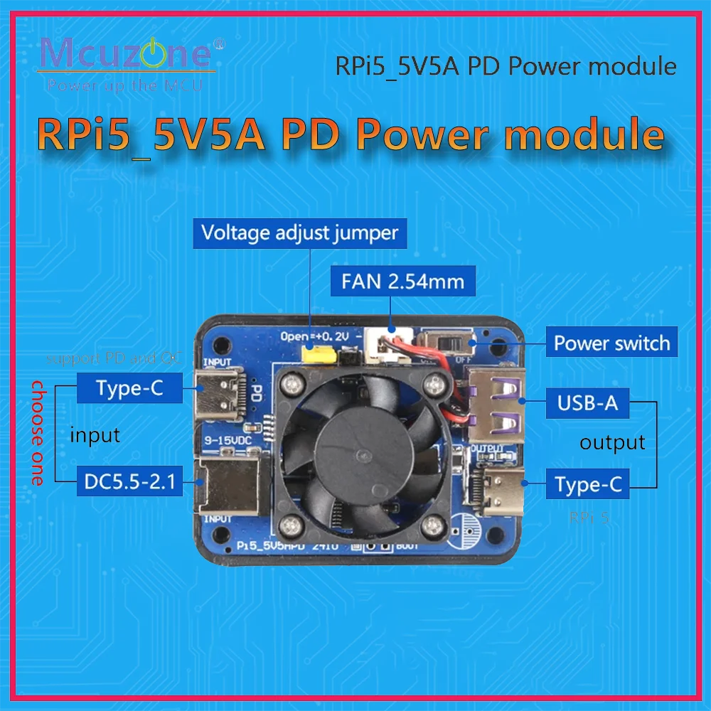 

Raspberry Pi5 5V5A двойной PD RPi 5 5V5A PD Модуль питания PD вход и выход | Широкое входное напряжение 9-15 В