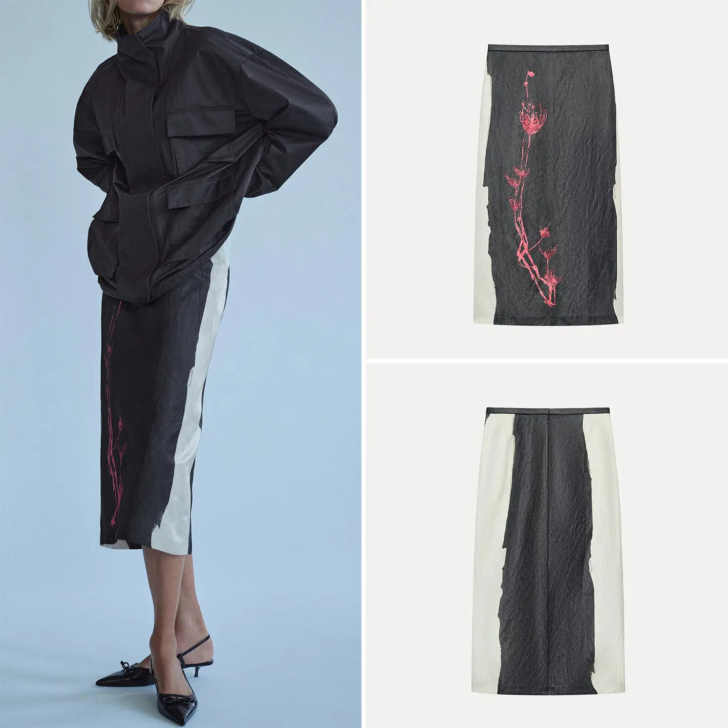 Fashionable Midi Skirt Women's Print Mid-Length Color Block Design Autumn Collection Casual Chic Style Zadata Brand