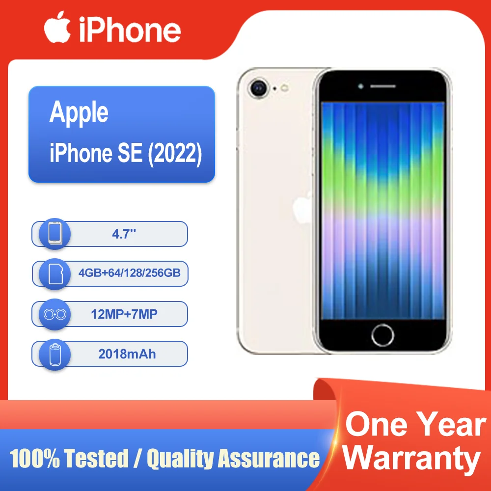 هاتف Apple iPhone SE (2022) الأصلي غير مقفول بذاكرة وصول عشوائي 4 جيجابايت 64/128/256 جيجابايت ROM مستعمل 4.7 بوصة بصمة NFC Retina IPS شحن سريع للهاتف المحمول