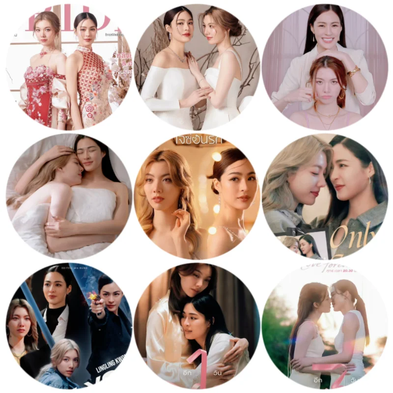 9PC/SET Lingorm Thai TV In Love Forever The Series Only You The Secret of Us Photo 58mm Iron Badge Bang Brooch Bag Decor Pins