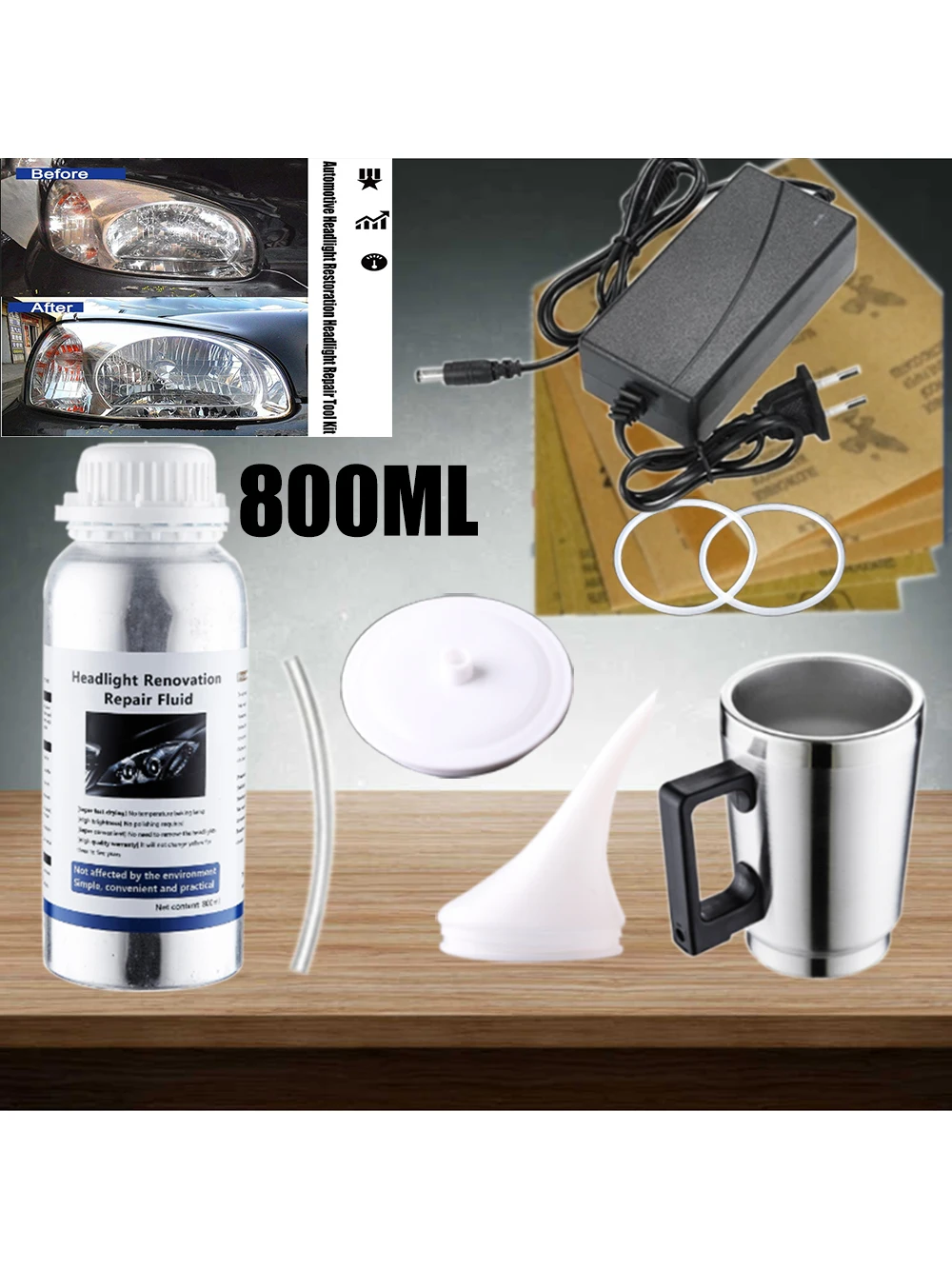 Auto-Scheinwerfer-Restaurierungs-Politur-Set, polnische Autoscheinwerfer, 800 ml, flüssiges Polymer, Faros, Auto-Scheinwerfer-Polier-Reparaturset