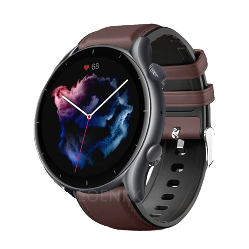 Huami Amazfit GTR 3/3 Pro/2/2e/4 용 22mm 가죽 실리콘 스트랩 Amazfit GTR2/GTR 47mm/Pace/Stratos 시계 밴드 용 팔찌 벨트