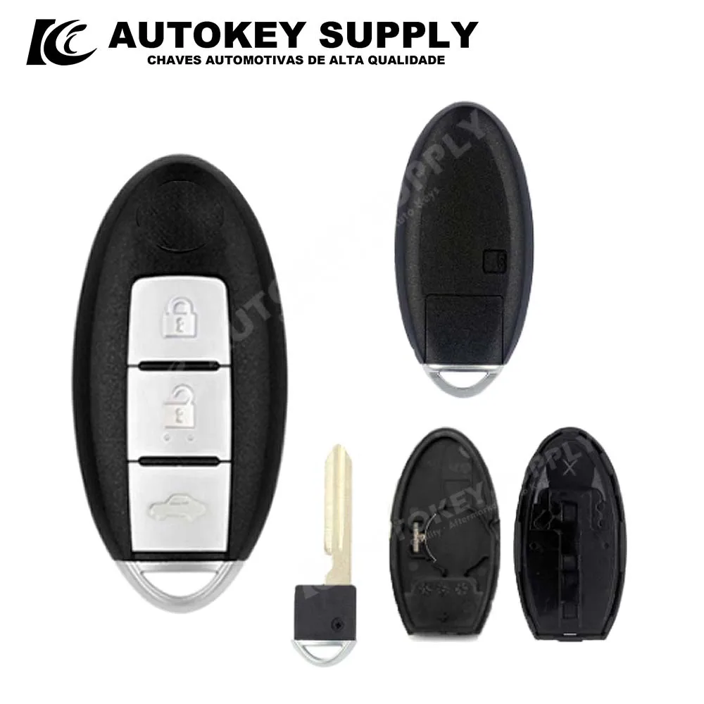 Autokeysupply smart card key shell 2/3/4 buttons without card slot (with logo) (battery holder on the right) For Nissan