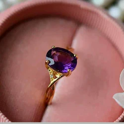 Creative Design Inlaid Amethyst Oval Adjustable Rings For Women Light Luxury Exquisite Party Anniversary Jewelry