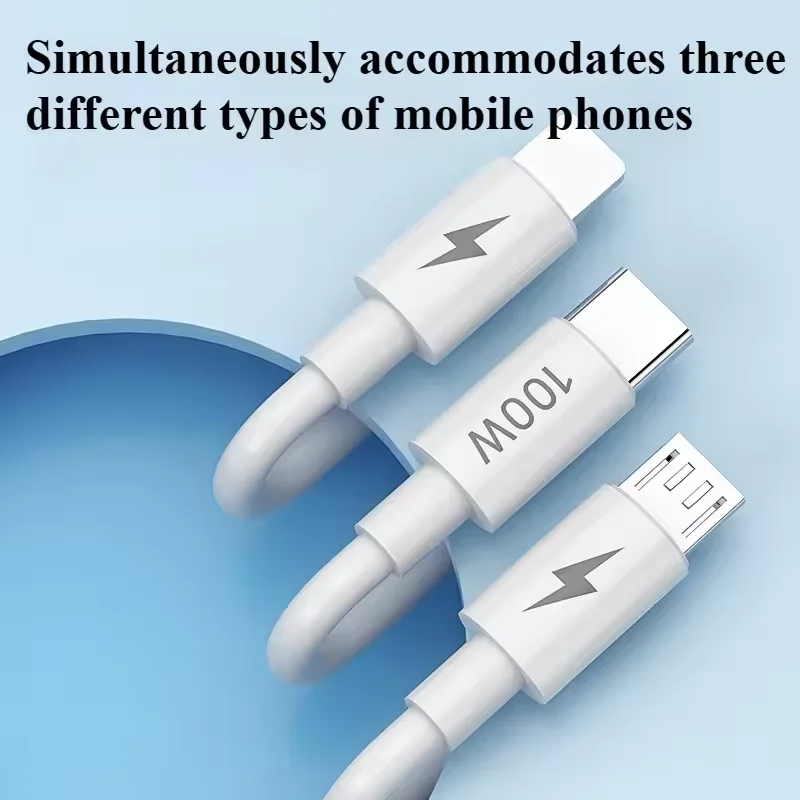 3 في 1 USB نوع C كابل 100 واط كابل شحن سريع للغاية لهاتف سامسونج هواوي Xiaomi Honor OPPO سلك بيانات البرق آيفون 1.2 متر #4