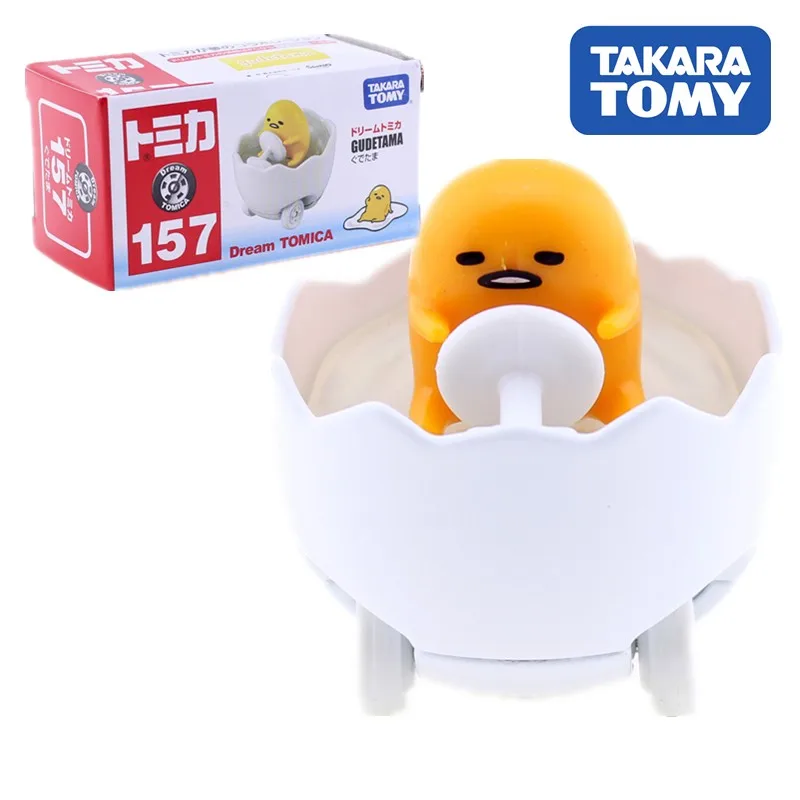 TAKARA TOMY TOMICA diecast Model paduan No 157 kuning telur malas Gudetko cangkang telur mobil anak laki-laki koleksi potongan mainan untuk hadiah anak-anak