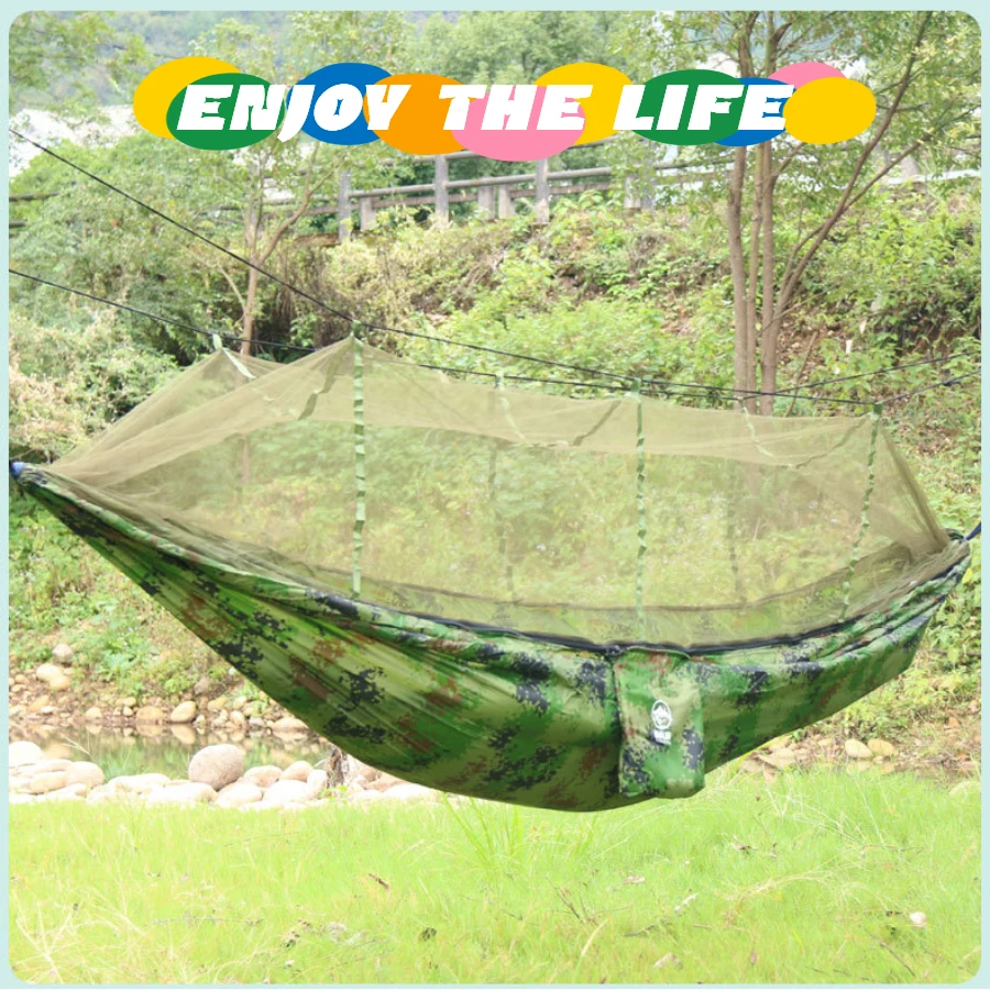 2 Person Camping Garden Hammock With Mosquito Net Outdoor Furniture Bed Strength Parachute Fabric Sleep Swing Portable Hanging