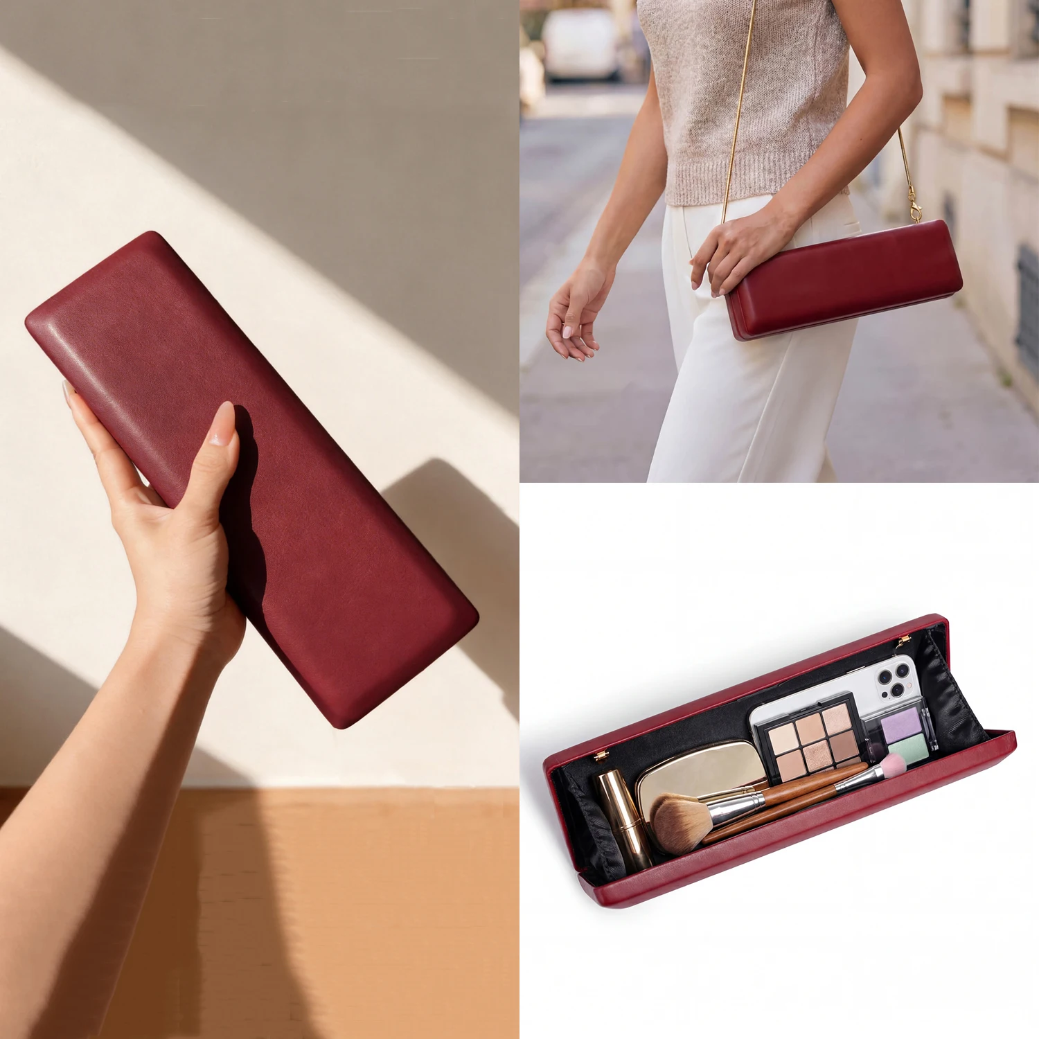 

Elegant Red Evening Bag Minimalist Detachable Gold Chain Shoulder Bag Perfect for Evening Events, Weddings, and Formal Occasions