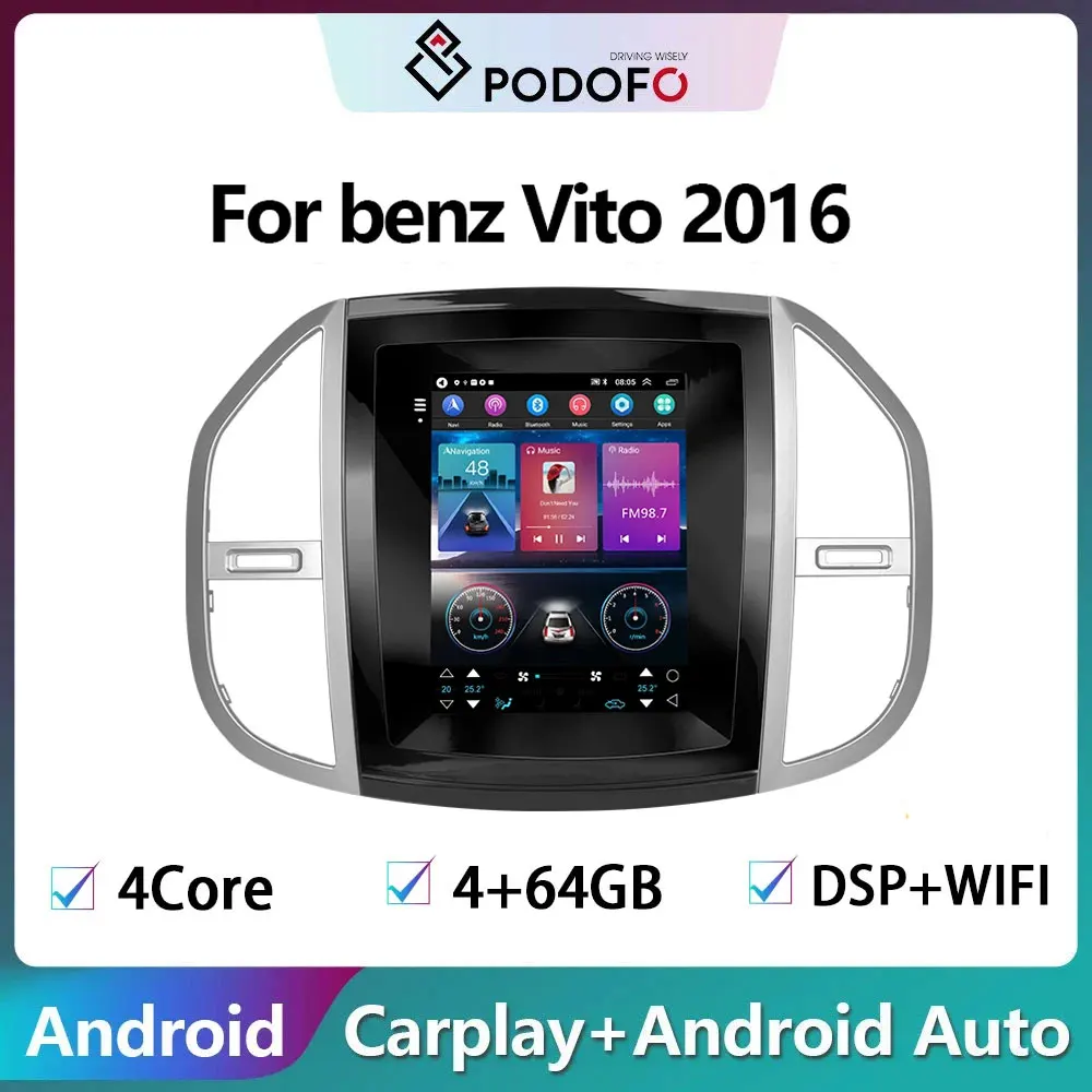 Podofo 2Din Android Car Radio Multimidia Video Player For benz Vito 2016 GPS Navigation 2din Carplay Auto Stereo Head Unit