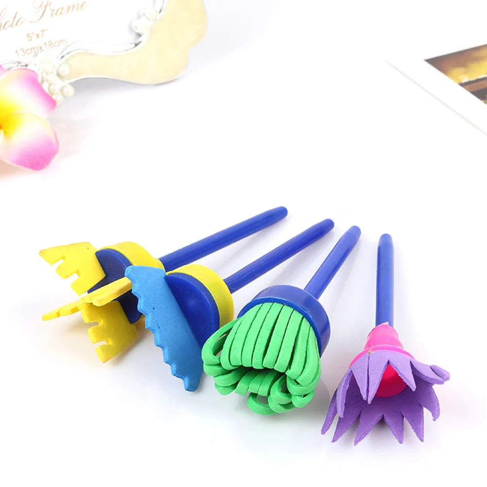 

3Sets Sponge Painting Brush Set Kids Washable Graffiti Tools Plastic Handle Learning Art Craft Classroom Activity Supplies