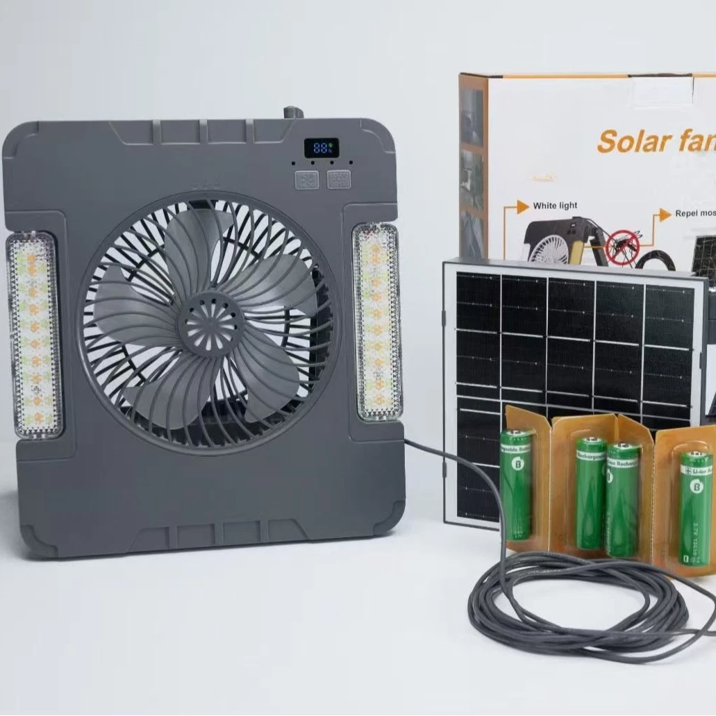 Solar Panel Fan Light 2026 New Car Silent Small Desktop Camping Portable Outdoor Fan