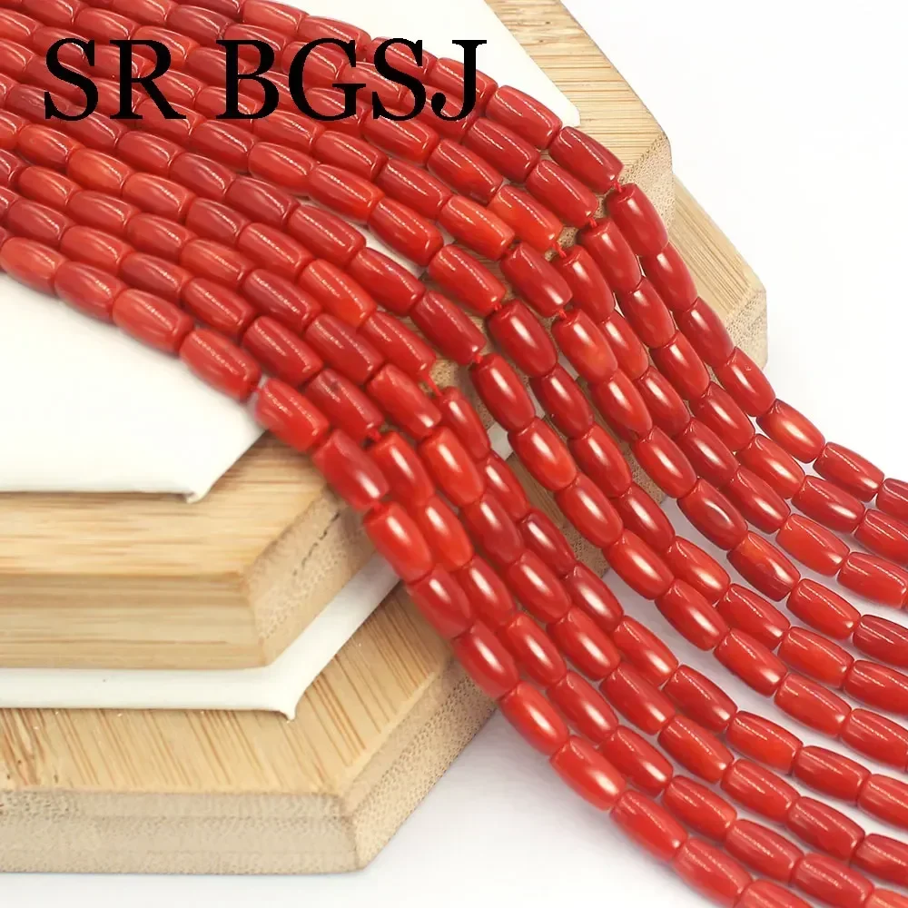 5x7mm Thin Spacer Column Olivary Sardi Red Natural Bamboo Coral Gems Jewelry  DIY Accessories Beads