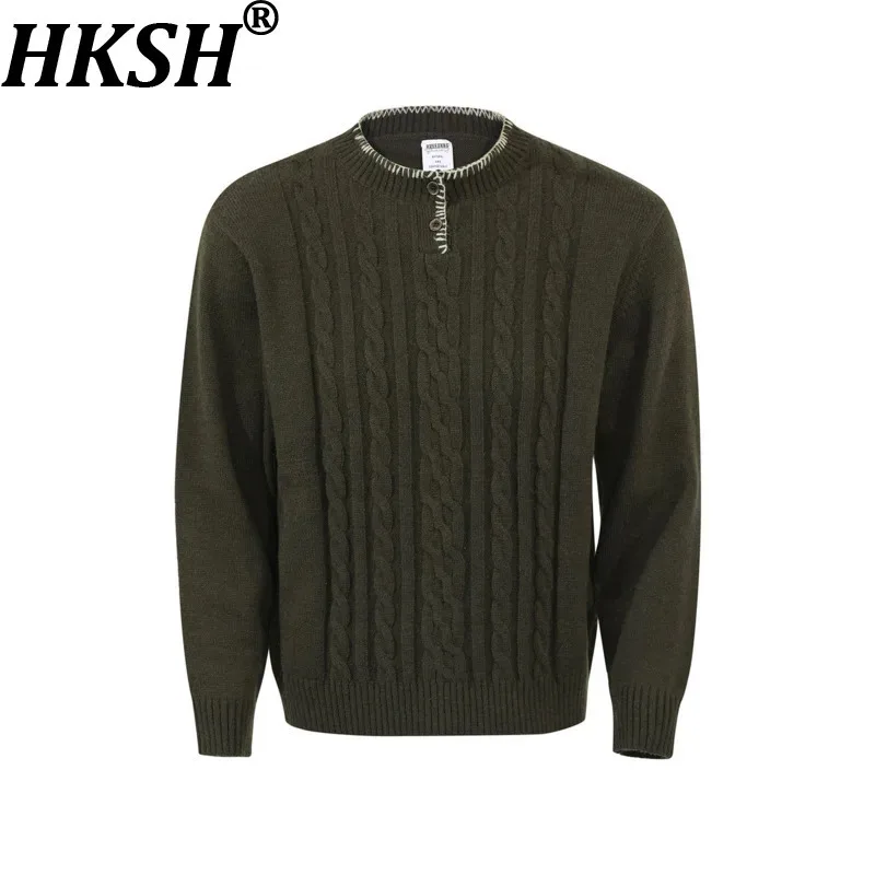 

HKSH Autumn Winter New Men Tide Dark Loose Pullover Sweater High Street O-Neck Button Tops Trendy Elegant Design Y2K Ins HK12506