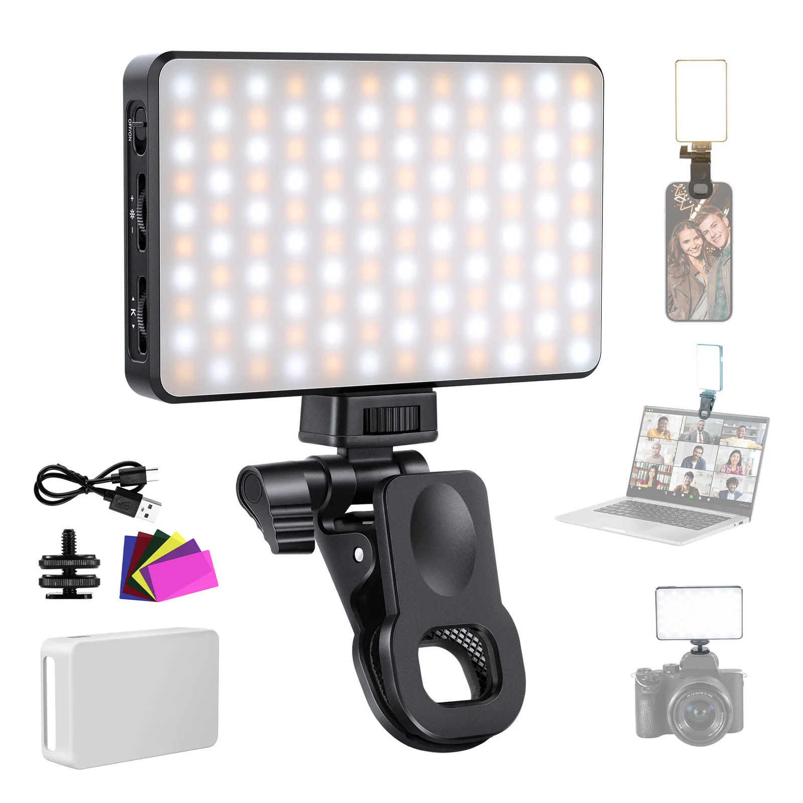 NEEWER LED-Selfie-Telefonlicht, wiederaufladbares 2500–9000 K Clip-on-Fülllicht, CRI95+ dimmbare Videokonferenzbeleuchtung für iPhone – Detail 1