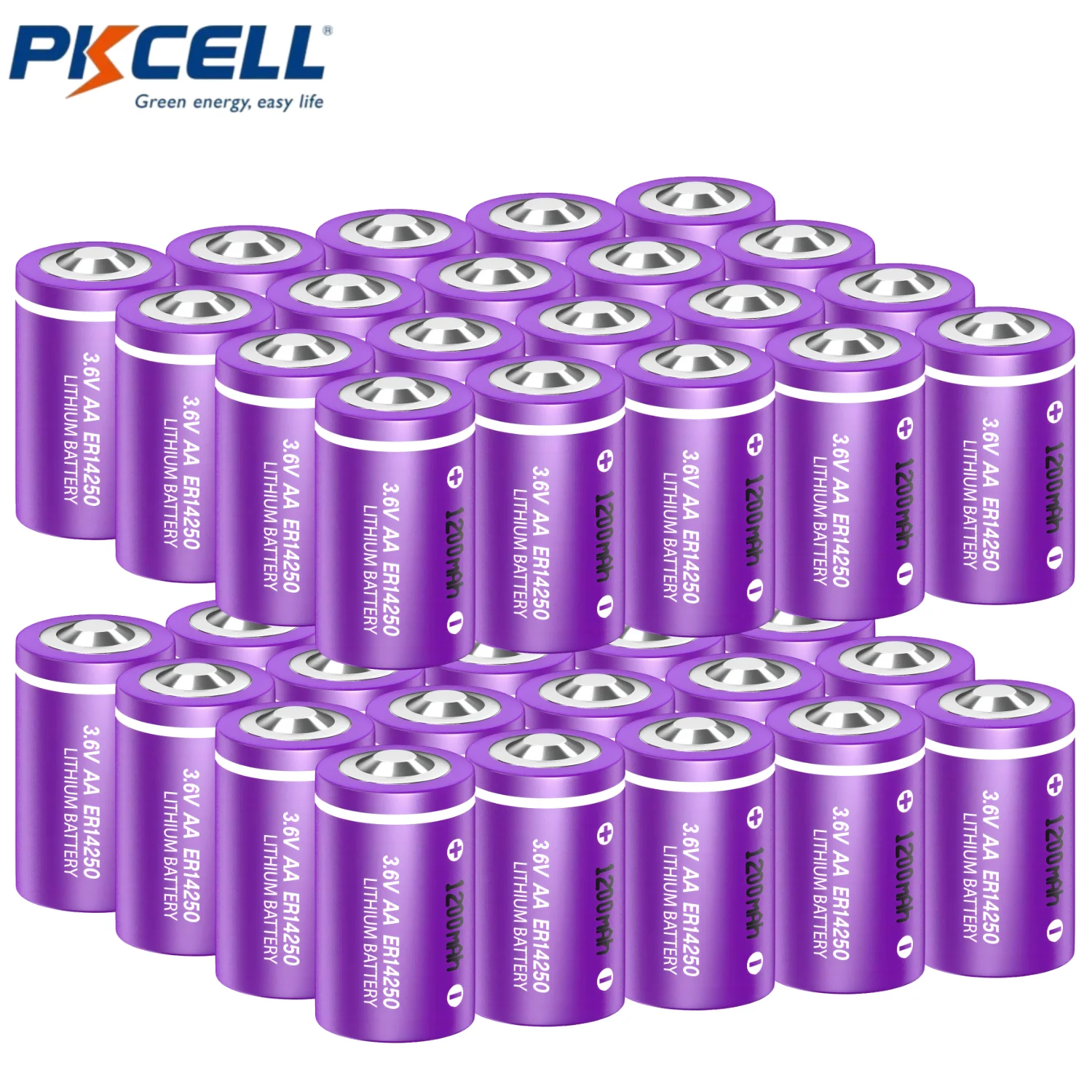 PKCELL 40PC ER14250 1/2AA 3.6V Lithium Battery 1200mAh Non-Rechargeable Batteries for Dog Collar Meter Sensor Movement Monitor