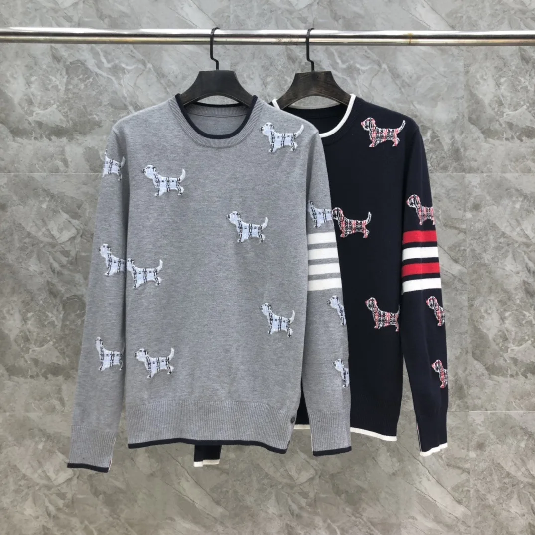 

Теплый круглый вязаный свитер на осень-зиму, новинка, для мужчин, с узором в виде собак, шерстяной, повседневный, с длинными рукавами, кардиган