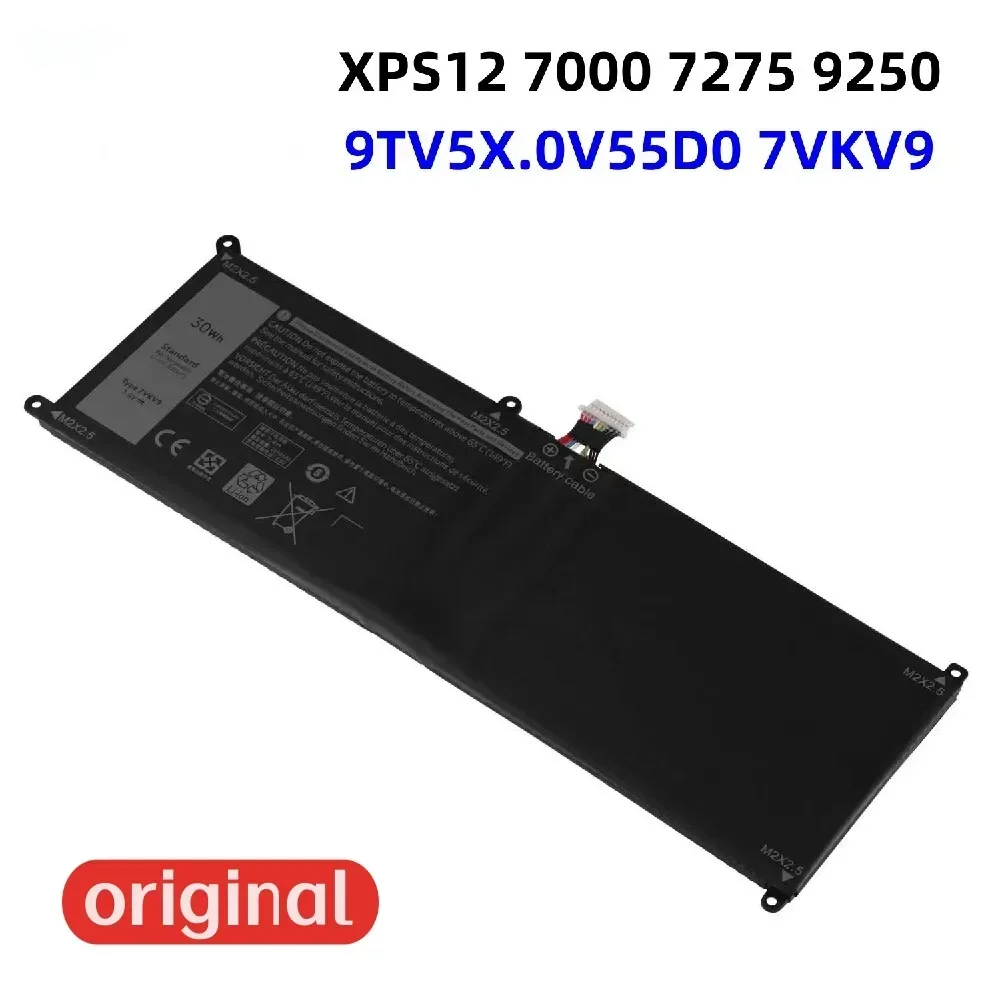 Batterie d'ordinateur portable pour DELL XPS, 100% d'origine, 4000mAh, 7.6V, 12, 7000, 7275, 9250, 9TV5X, 7VKV9, 0V55D0