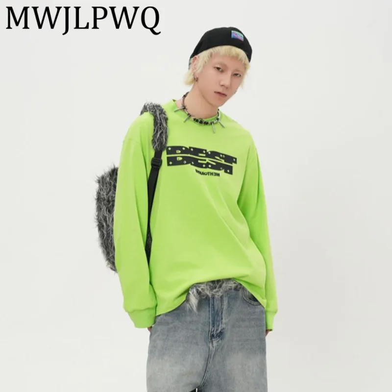 

MWJLPWQ модная свободная футболка в американском стиле с принтом из бисера, мужские уличные повседневные топы с круглым воротником и длинными рукавами, осень 2023, 21616