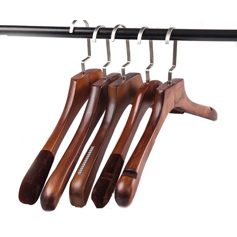 10 pcs Retro Solid Wood Clothing Store Sweater Hanger Thickened Non-Slip Flocking Clothes Household Adult Support Pant Rack